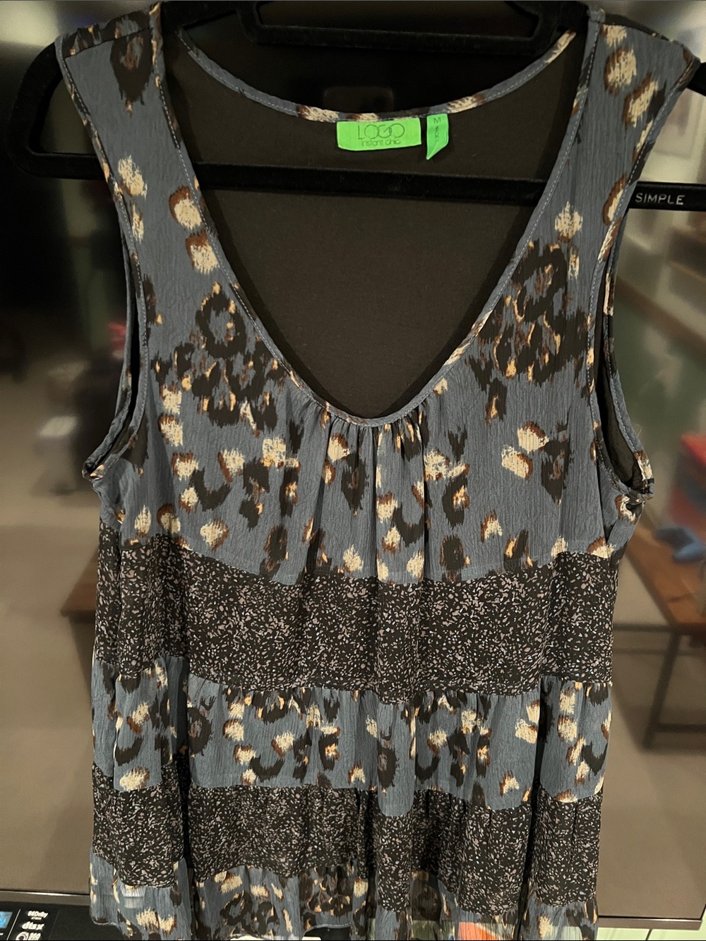 LOGO by Lori Goldstein Blue Leopard-Print Tiered Sleeveless Top